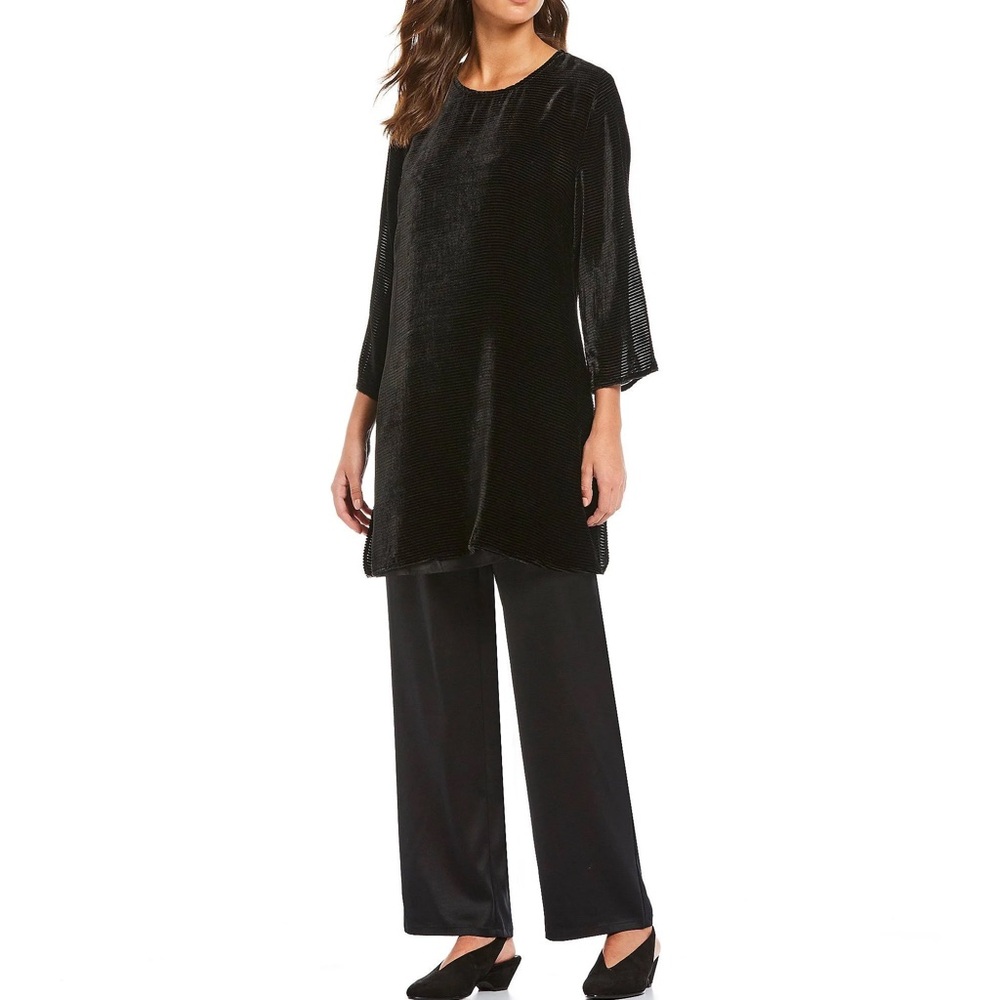 Eileen Fisher Velvet Burnout Lines Black‎ Tunic Sz S